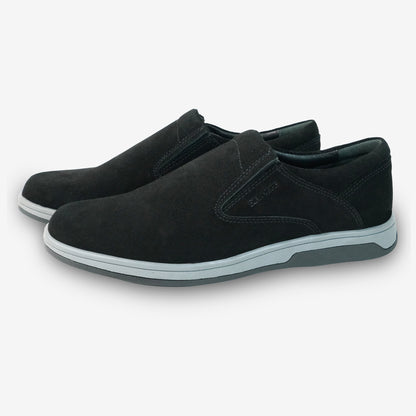 Black cow leather suede loafer PRT-01 with slip-resistant rubber sole, designed for durability, comfort, and versatile daily wear