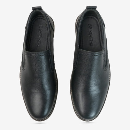 Black genuine cow leather milled loafer with soft sheep lining, Texon insole for stability, and lightweight EVA sole for flexible traction and comfort