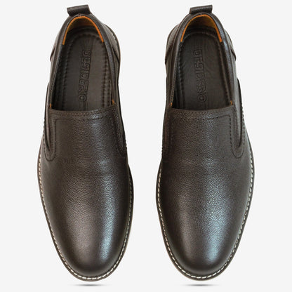 Brown genuine cow leather milled loafer featuring soft sheep lining, stable Texon insole, and flexible EVA sole for all-day comfort