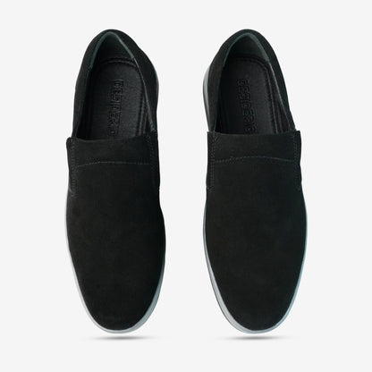 Black cow leather suede loafer PRT-01 with slip-resistant rubber sole, designed for durability, comfort, and versatile daily wear