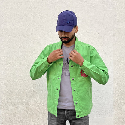 Men's Stay Blessed Back Printed Denim Button Jacket