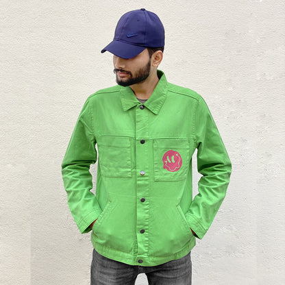Men's Stay Blessed Back Printed Denim Button Jacket