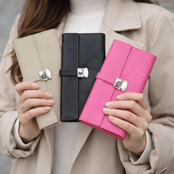 Women's Push Lock Leather Clutch 846