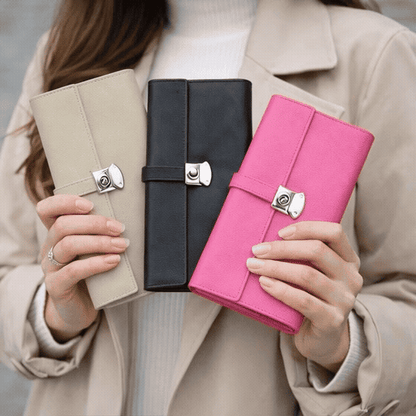 Women's Push Lock Leather Clutch 846