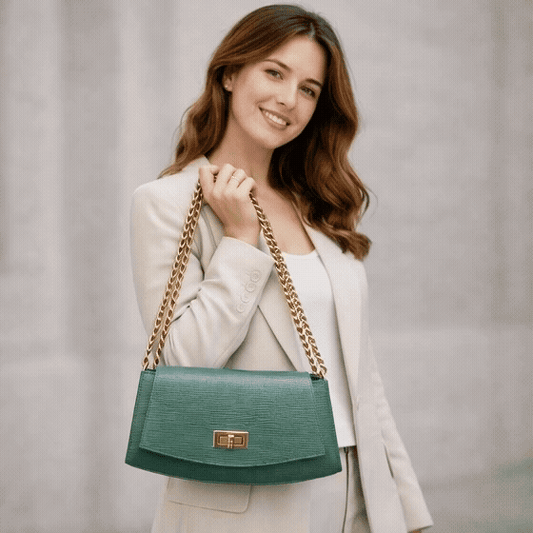 Real Leather Handbag With Brass Chain 933 | Ferozi