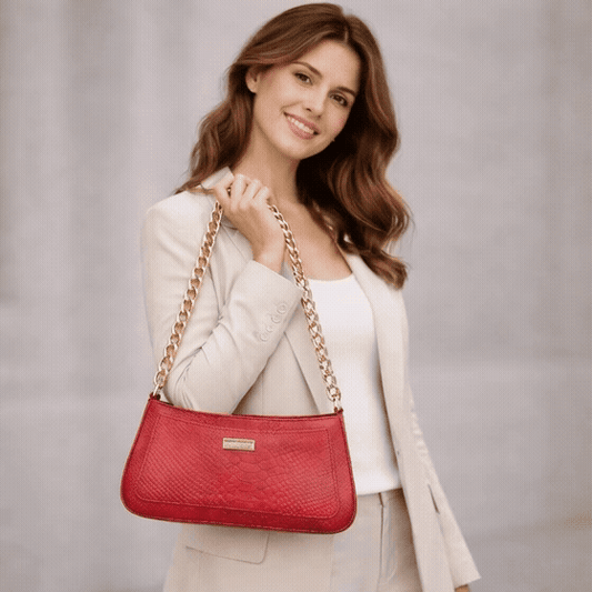 Real Leather Handbag With Gold Chain 934 | Red