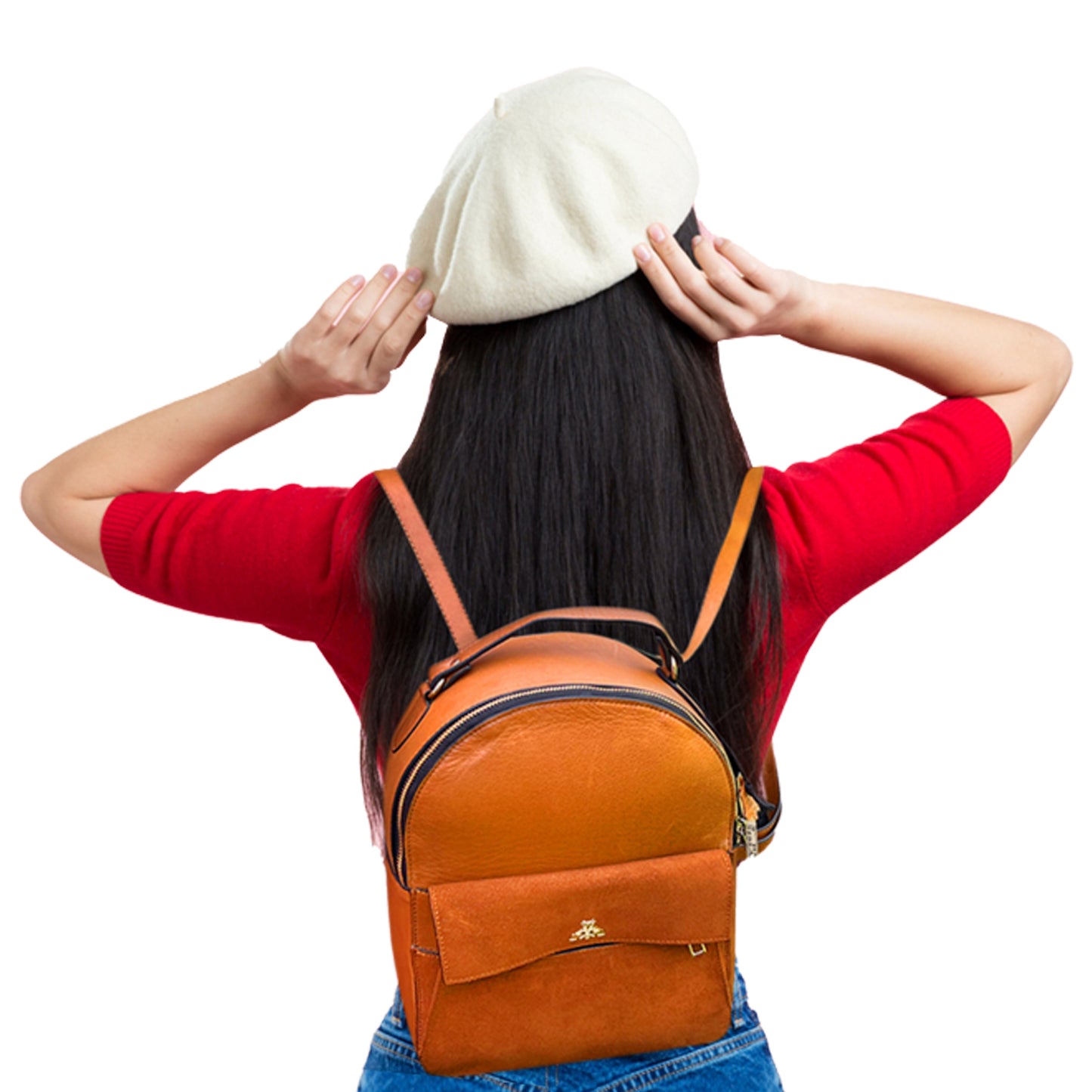 Tan genuine cowhide leather bag with minimalist design, featuring secure closures, spacious interior, and adjustable straps — crafted for durability and style