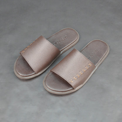 Cow printed leather footwear with cushioned insole and TPR sole.