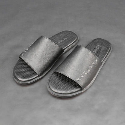Cow printed leather footwear with cushioned insole and TPR sole.