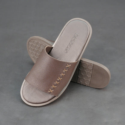 Cow printed leather footwear with cushioned insole and TPR sole.