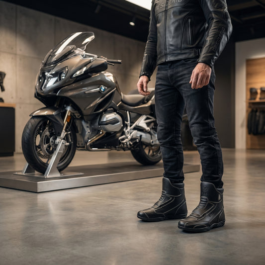 Black High Ankle Motorbike Riding Boots #Desiderio #MotorbikeBoots #RidingBoots #HighAnkleBoots #BlackBoots #MensFootwear #BikerStyle #GenuineLeather