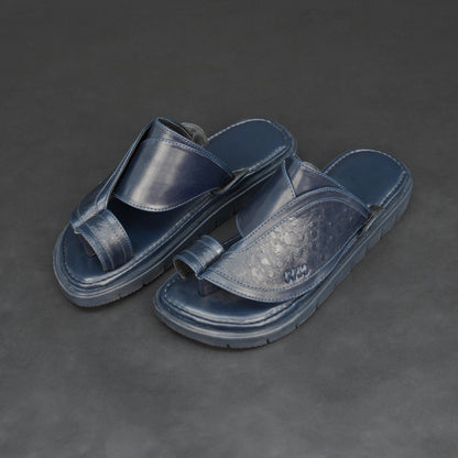 Blue Arabic chappal with textured PU upper and EVA sole.