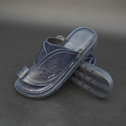Blue Arabic chappal with textured PU upper and EVA sole.