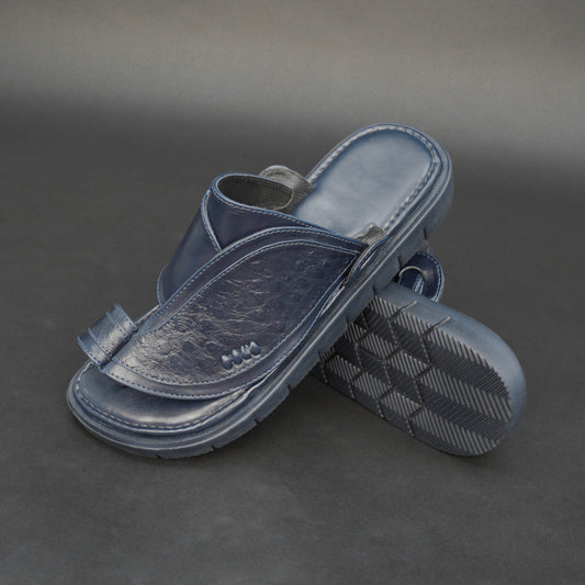 Blue Arabic chappal with textured PU upper and EVA sole.