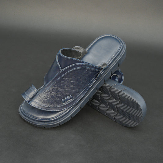 Blue ostrich-style Arabic chappal with PU upper and EVA sole.