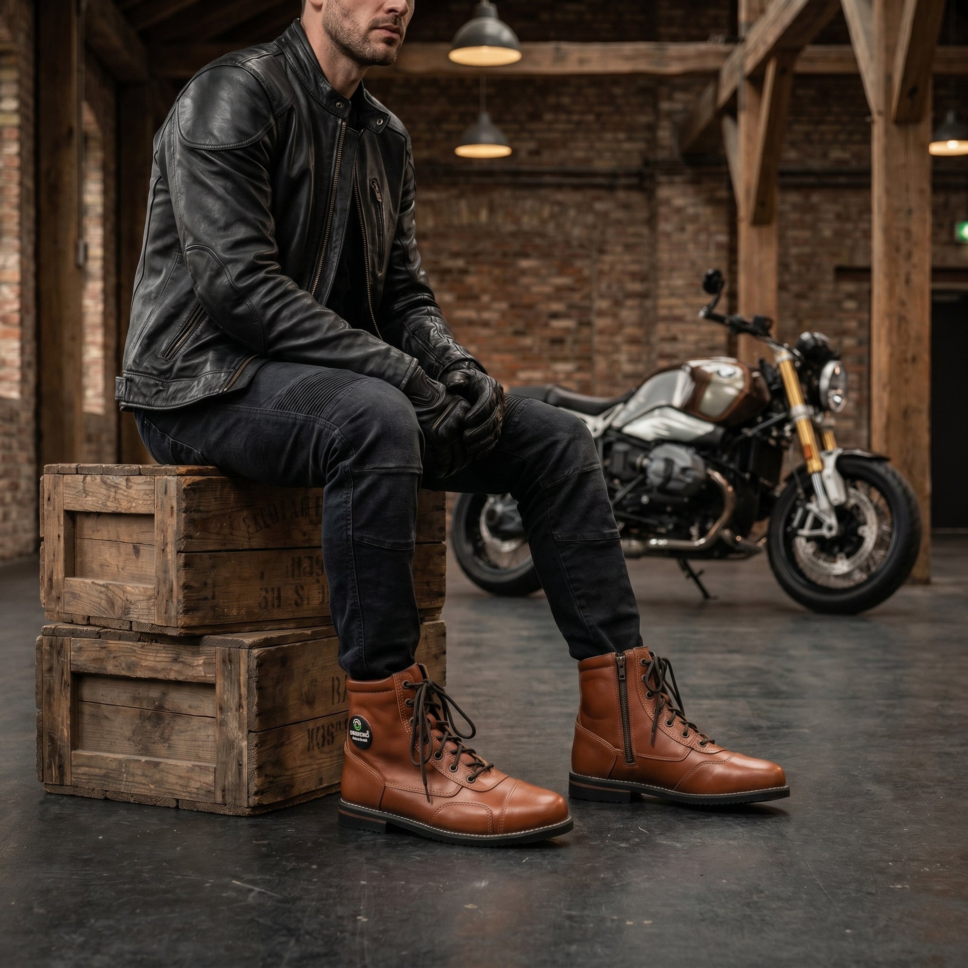 Brown High Ankle Motorbike Riding Boots #Desiderio #MotorbikeBoots #RidingBoots #HighAnkleBoots #BrownBoots #MensFootwear #BikerStyle #PremiumBoots