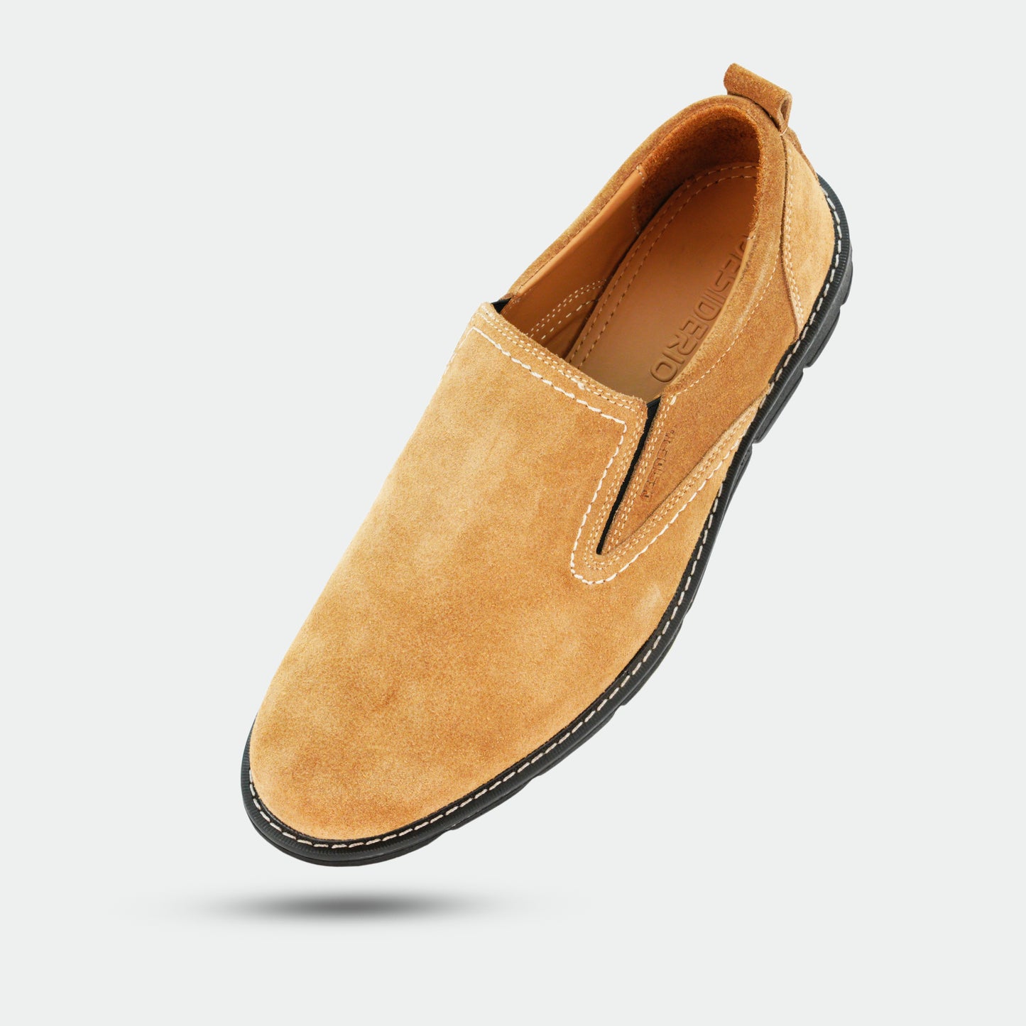 Camel loafer with genuine cow leather upper, soft sheep lining, Texon insole, and lightweight EVA sole
