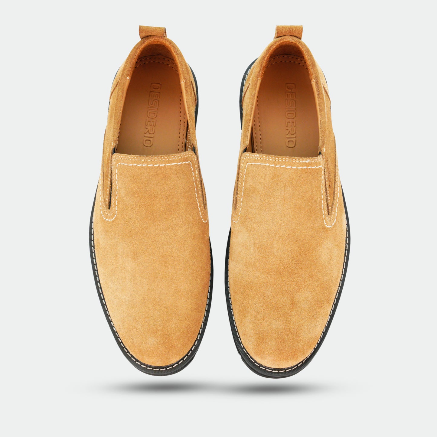 Camel loafer with genuine cow leather upper, soft sheep lining, Texon insole, and lightweight EVA sole