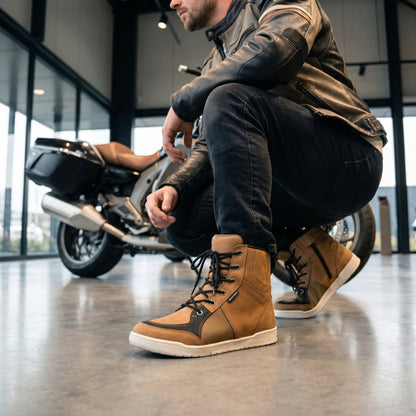 Camel Waterproof High Top Riding Boots #Desiderio #LeatherBoots #RidingBoots #WaterproofBoots #HighTopBoots #MensFootwear #GenuineLeather #OutdoorStyle
