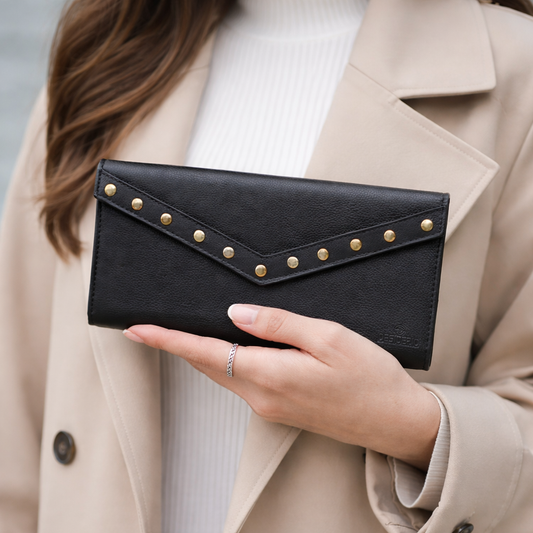 Women's Beige, Black and Pink Button Clutch 849