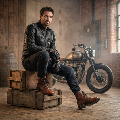 Cognac Brown High Ankle Motorbike Riding Boots #Desiderio #MotorbikeBoots #RidingBoots #HighAnkleBoots #CognacBrown #MensFootwear #BikerStyle #GenuineLeather