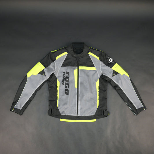 Cogobush Black & Neon Yellow Mesh Motorcycle Riding Jacket with Armor Pockets #Desiderio #MotorcycleJacket #MeshJacket #RidingGear #ArmorReady #BikerStyle #SummerRiding #ProtectiveGear