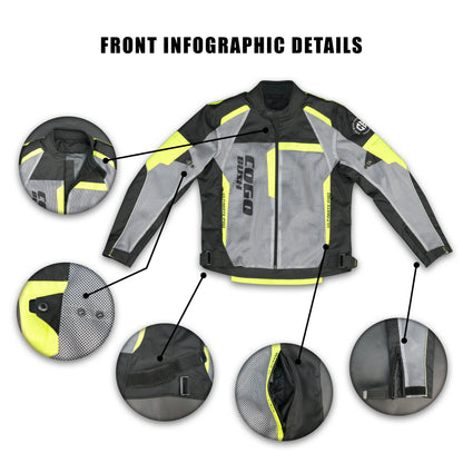 Cogobush Black & Neon Yellow Mesh Motorcycle Riding Jacket with Armor Pockets #Desiderio #MotorcycleJacket #MeshJacket #RidingGear #ArmorReady #BikerStyle #SummerRiding #ProtectiveGear