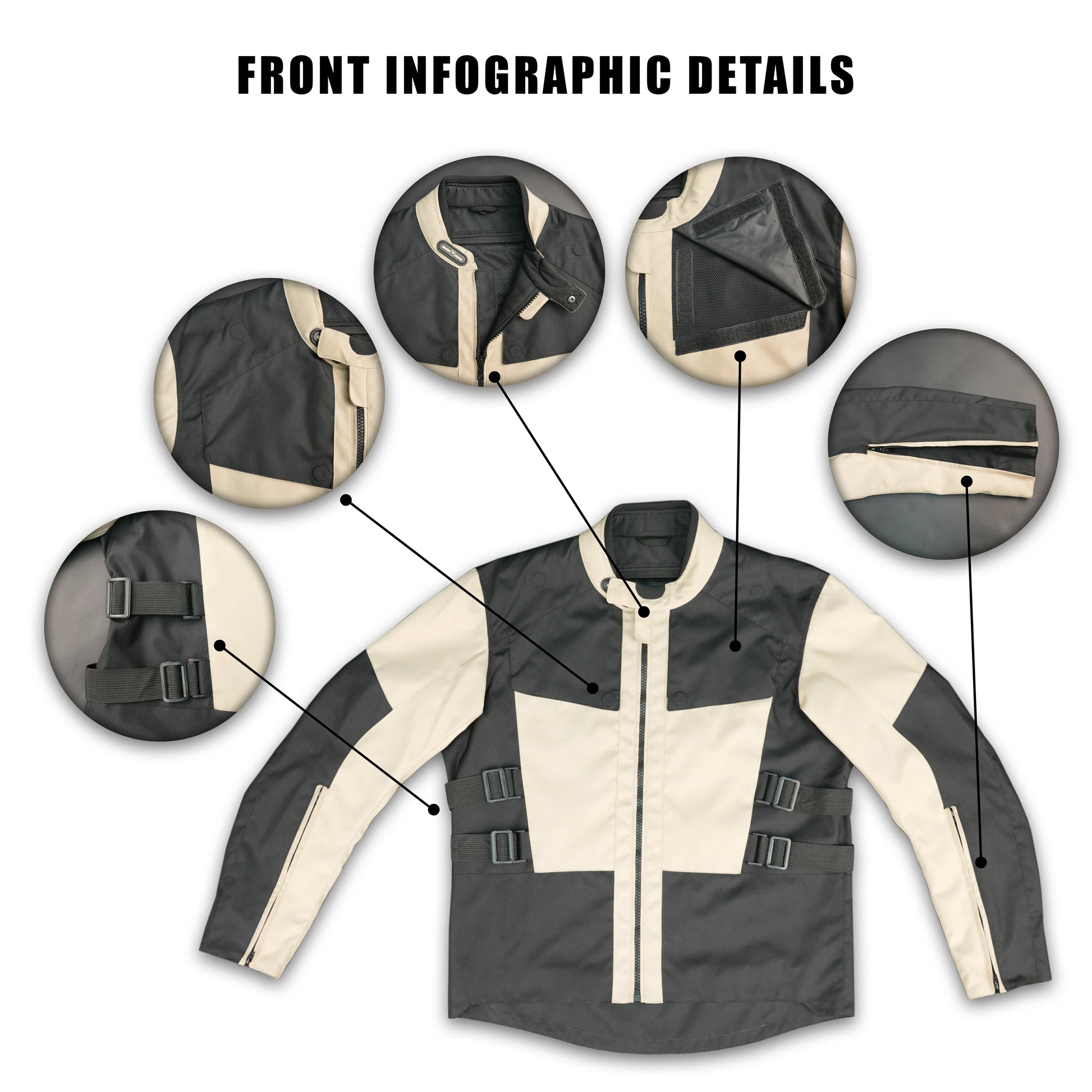 Cogobush Black & Beige Adventure Touring Motorcycle Riding Jacket with Armor Pockets #Desiderio #AdventureJacket #MotorcycleJacket #TouringGear #ArmorReady #RidingGear #BikerStyle #ProtectiveGear