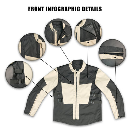 Cogobush Black & Beige Adventure Touring Motorcycle Riding Jacket with Armor Pockets #Desiderio #AdventureJacket #MotorcycleJacket #TouringGear #ArmorReady #RidingGear #BikerStyle #ProtectiveGear