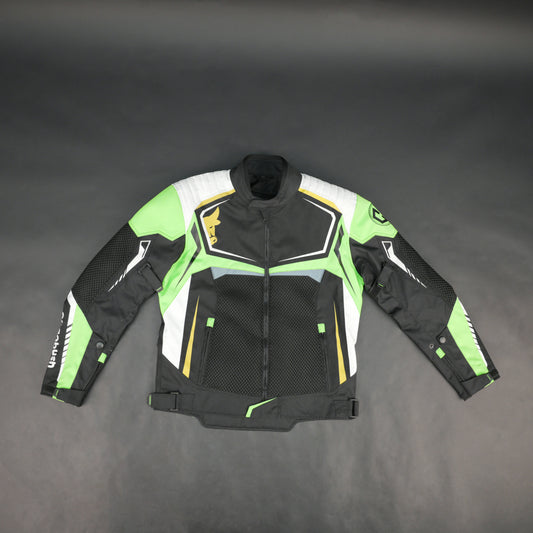 Cogobush Black & Neon Green Mesh Motorcycle Riding Jacket with CE Armor Pockets #Desiderio #MotorcycleJacket #MeshJacket #CERated #RidingGear #BikerStyle #SummerRiding #ProtectiveGear