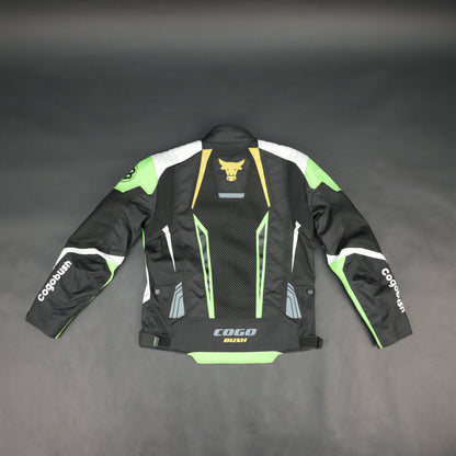 Cogobush Black & Neon Green Mesh Motorcycle Riding Jacket with CE Armor Pockets #Desiderio #MotorcycleJacket #MeshJacket #CERated #RidingGear #BikerStyle #SummerRiding #ProtectiveGear