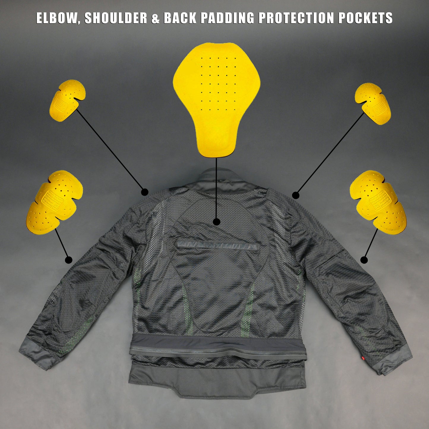 Cogobush Black & Neon Green Mesh Motorcycle Riding Jacket with CE Armor Pockets #Desiderio #MotorcycleJacket #MeshJacket #CERated #RidingGear #BikerStyle #SummerRiding #ProtectiveGear