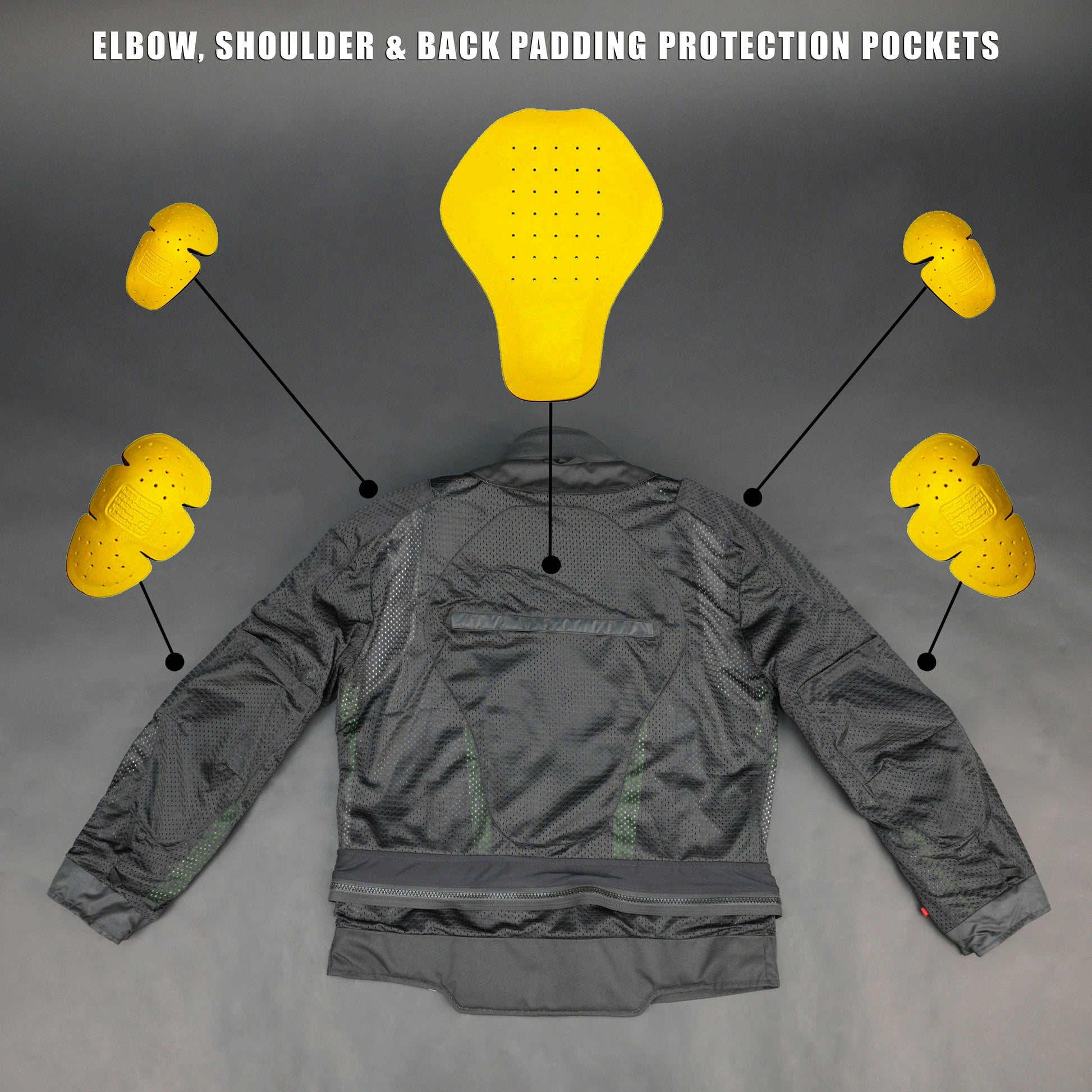Cogobush Black & Neon Green Mesh Motorcycle Riding Jacket with CE Armor Pockets #Desiderio #MotorcycleJacket #MeshJacket #CERated #RidingGear #BikerStyle #SummerRiding #ProtectiveGear