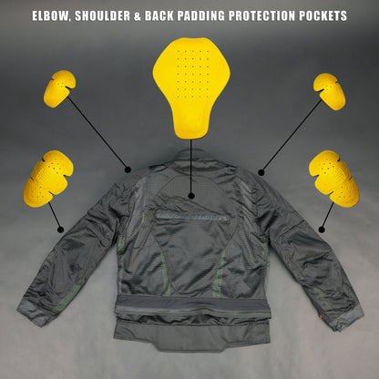 Cogobush Black & Neon Green Mesh Motorcycle Riding Jacket with CE Armor Pockets #Desiderio #MotorcycleJacket #MeshJacket #CERated #RidingGear #BikerStyle #SummerRiding #ProtectiveGear