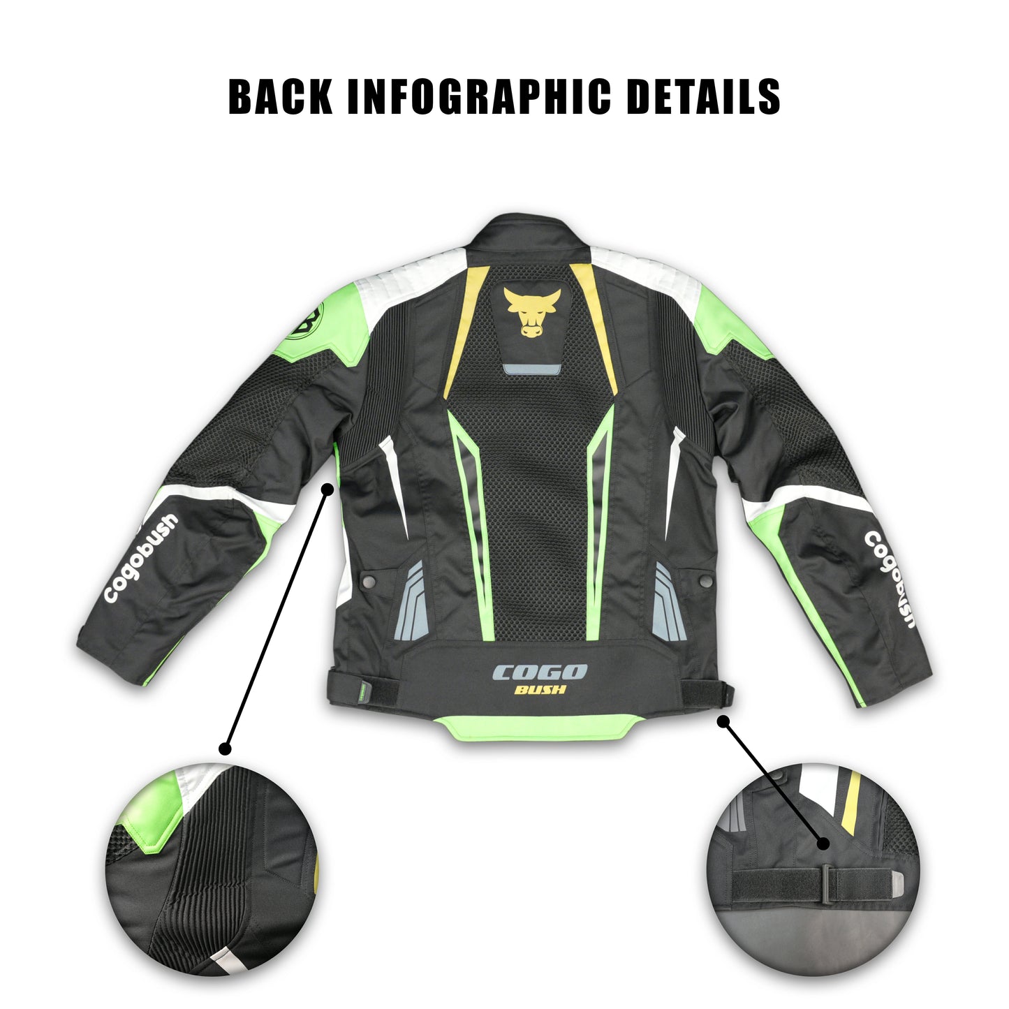 Cogobush Black & Neon Green Mesh Motorcycle Riding Jacket with CE Armor Pockets #Desiderio #MotorcycleJacket #MeshJacket #CERated #RidingGear #BikerStyle #SummerRiding #ProtectiveGear