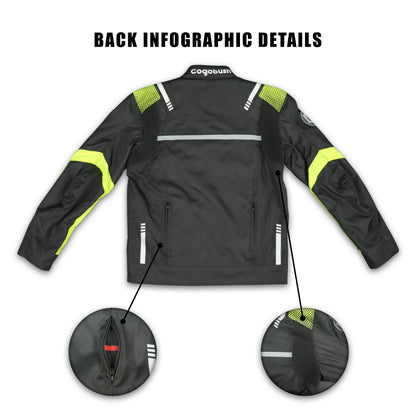 Cogobush Black & Neon Yellow Mesh Motorcycle Riding Jacket
#Desiderio #MotorcycleJacket #MeshJacket #RidingGear #BikerStyle #SummerRiding #ProtectiveGear #MotorcycleApparel