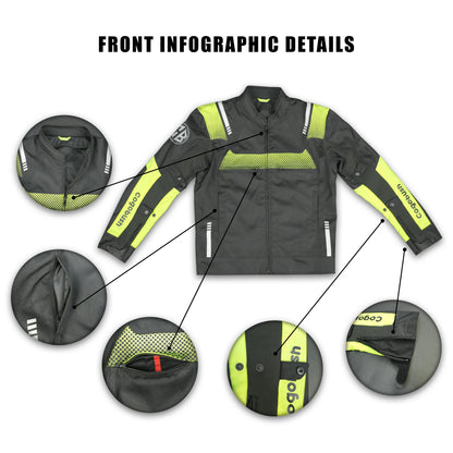 Cogobush Black & Neon Yellow Mesh Motorcycle Riding Jacket
#Desiderio #MotorcycleJacket #MeshJacket #RidingGear #BikerStyle #SummerRiding #ProtectiveGear #MotorcycleApparel