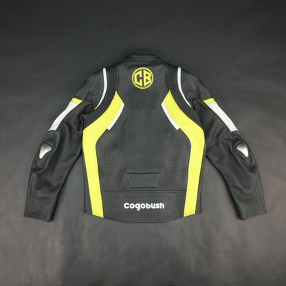 Cogobush CB Grey & Neon Yellow Leather Look Motorcycle Riding Jacket #Desiderio #MotorcycleJacket #LeatherLook #RidingGear #BikerStyle #MotorcycleApparel #ProtectiveGear #RiderStyle