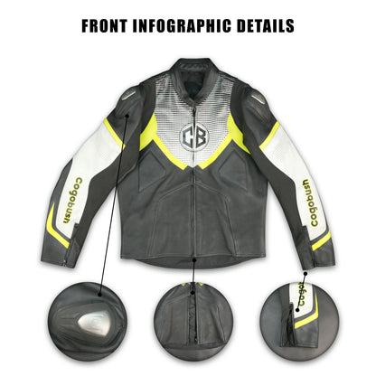 Cogobush CB Grey & Neon Yellow Leather Look Motorcycle Riding Jacket #Desiderio #MotorcycleJacket #LeatherLook #RidingGear #BikerStyle #MotorcycleApparel #ProtectiveGear #RiderStyle