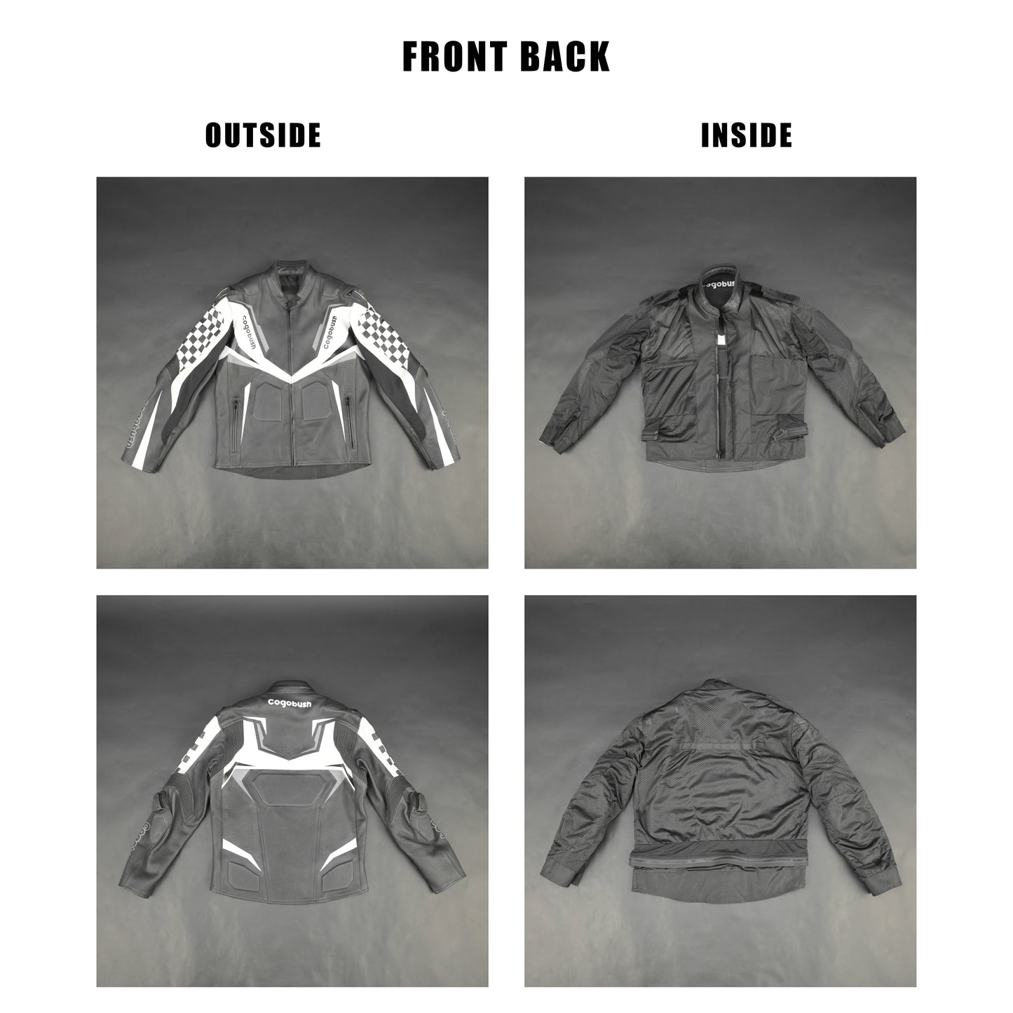 Cogobush Grey & White Checkered Racing Motorcycle Jacket with Armor Pockets #Desiderio #MotorcycleJacket #RacingJacket #RidingGear #ArmorReady #BikerStyle #ProtectiveGear #MotorcycleApparel