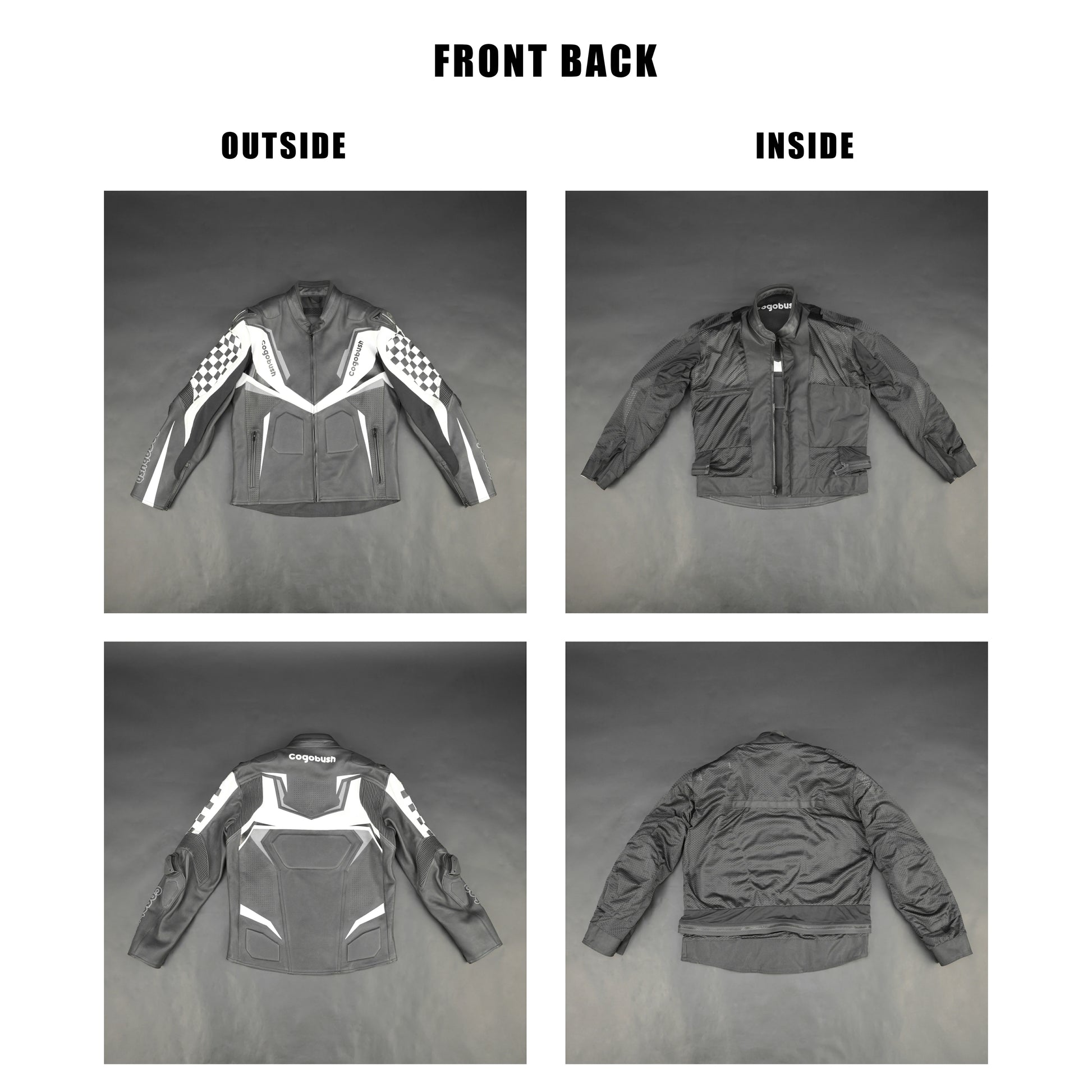 Cogobush Grey & White Checkered Racing Motorcycle Jacket with Armor Pockets #Desiderio #MotorcycleJacket #RacingJacket #RidingGear #ArmorReady #BikerStyle #ProtectiveGear #MotorcycleApparel