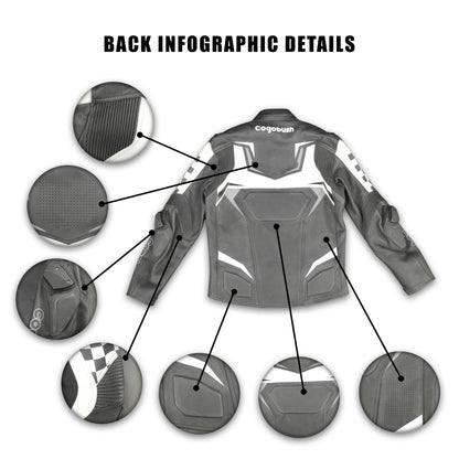 Cogobush Grey & White Checkered Racing Motorcycle Jacket with Armor Pockets #Desiderio #MotorcycleJacket #RacingJacket #RidingGear #ArmorReady #BikerStyle #ProtectiveGear #MotorcycleApparel