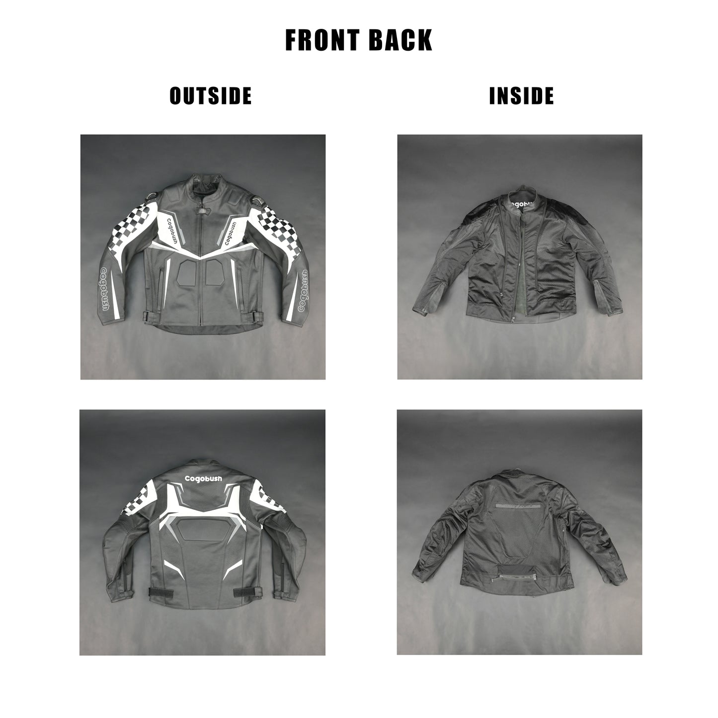 Cogobush Grey & White Checkered Racing Motorcycle Leather Jacket with Armor Pockets #Desiderio #LeatherJacket #MotorcycleJacket #RacingJacket #RidingGear #ArmorReady #BikerStyle #ProtectiveGear