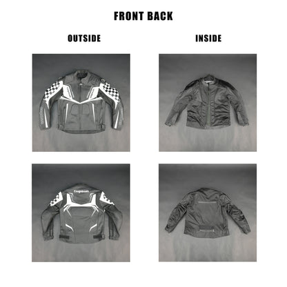 Cogobush Grey & White Checkered Racing Motorcycle Leather Jacket with Armor Pockets #Desiderio #LeatherJacket #MotorcycleJacket #RacingJacket #RidingGear #ArmorReady #BikerStyle #ProtectiveGear
