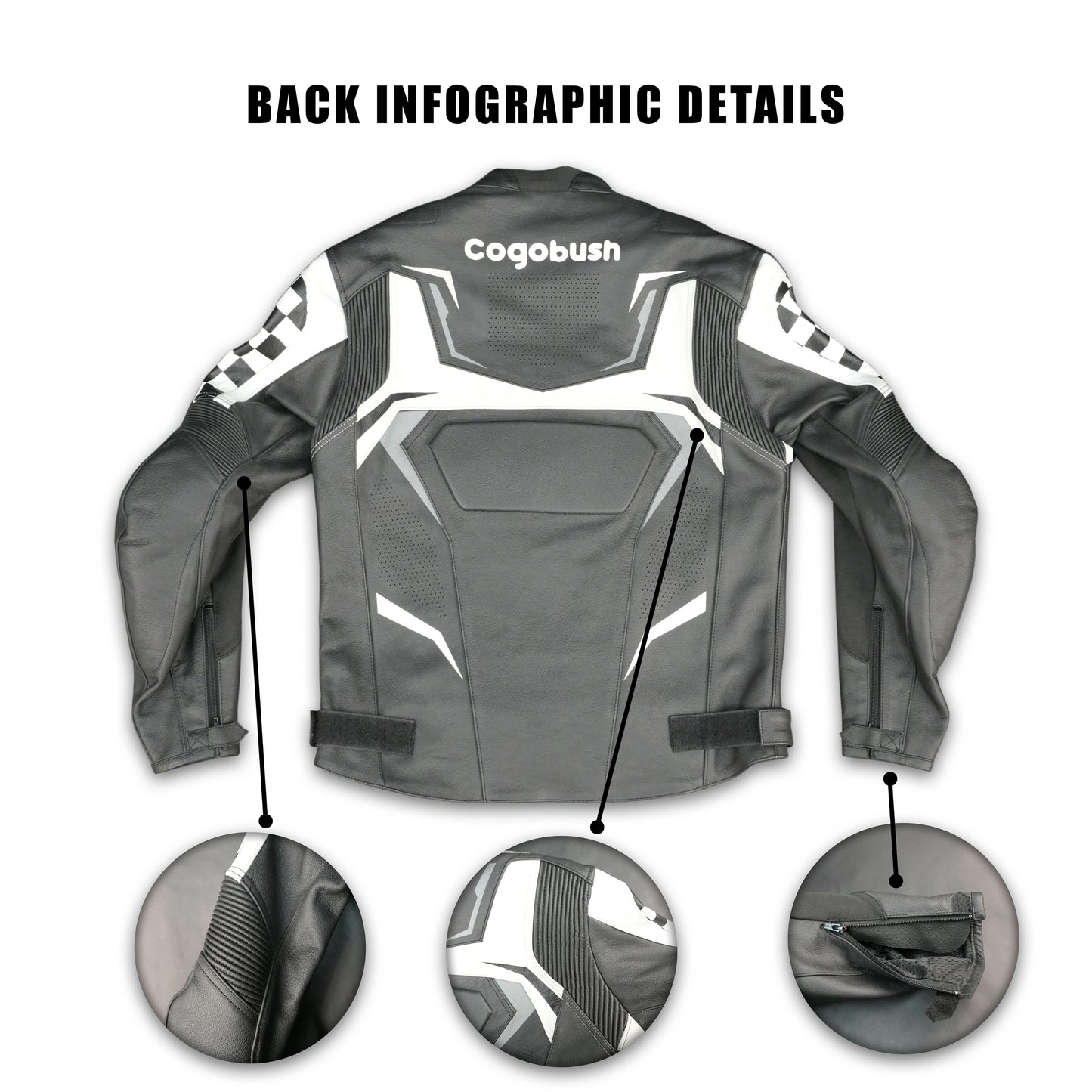 Cogobush Grey & White Checkered Racing Motorcycle Leather Jacket with Armor Pockets #Desiderio #LeatherJacket #MotorcycleJacket #RacingJacket #RidingGear #ArmorReady #BikerStyle #ProtectiveGear