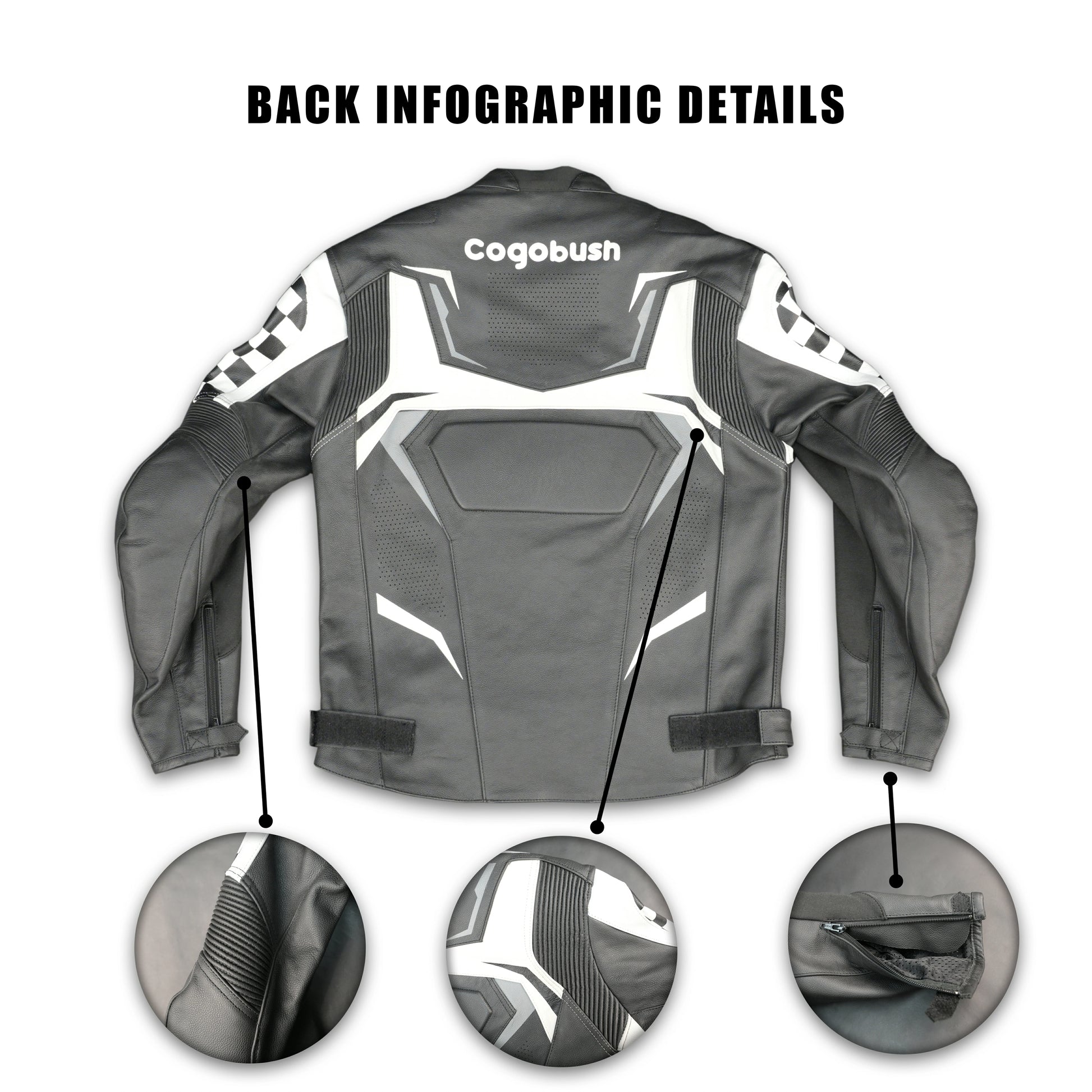 Cogobush Grey & White Checkered Racing Motorcycle Leather Jacket with Armor Pockets #Desiderio #LeatherJacket #MotorcycleJacket #RacingJacket #RidingGear #ArmorReady #BikerStyle #ProtectiveGear