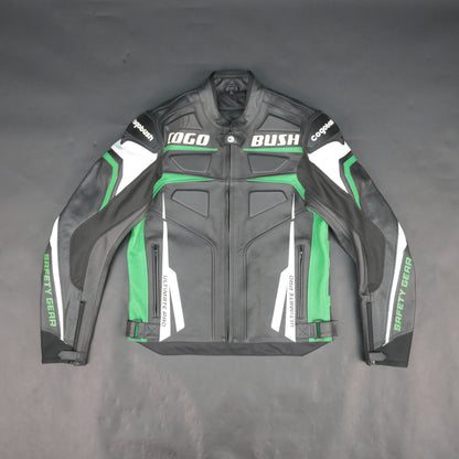Cogobush Mens Black & Green Ultimate Pro Motorcycle Riding Jacket - Safety Gear Leather & Mesh Bike Jacket #Cogobush #MotorcycleJacket #MensRidingJacket #SafetyGear #BikerGear #Desiderio