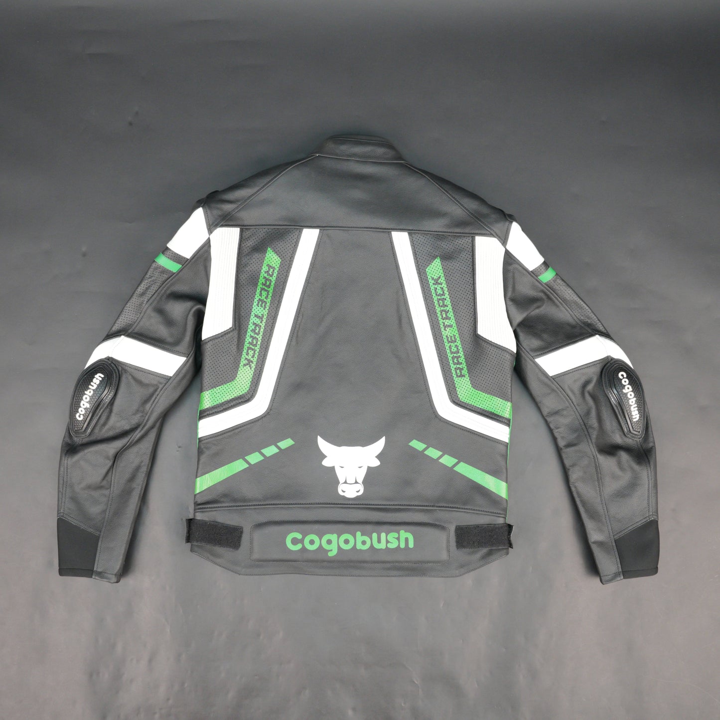 Cogobush Mens Black & Green Ultimate Pro Motorcycle Riding Jacket - Safety Gear Leather & Mesh Bike Jacket #Cogobush #MotorcycleJacket #MensRidingJacket #SafetyGear #BikerGear #Desiderio