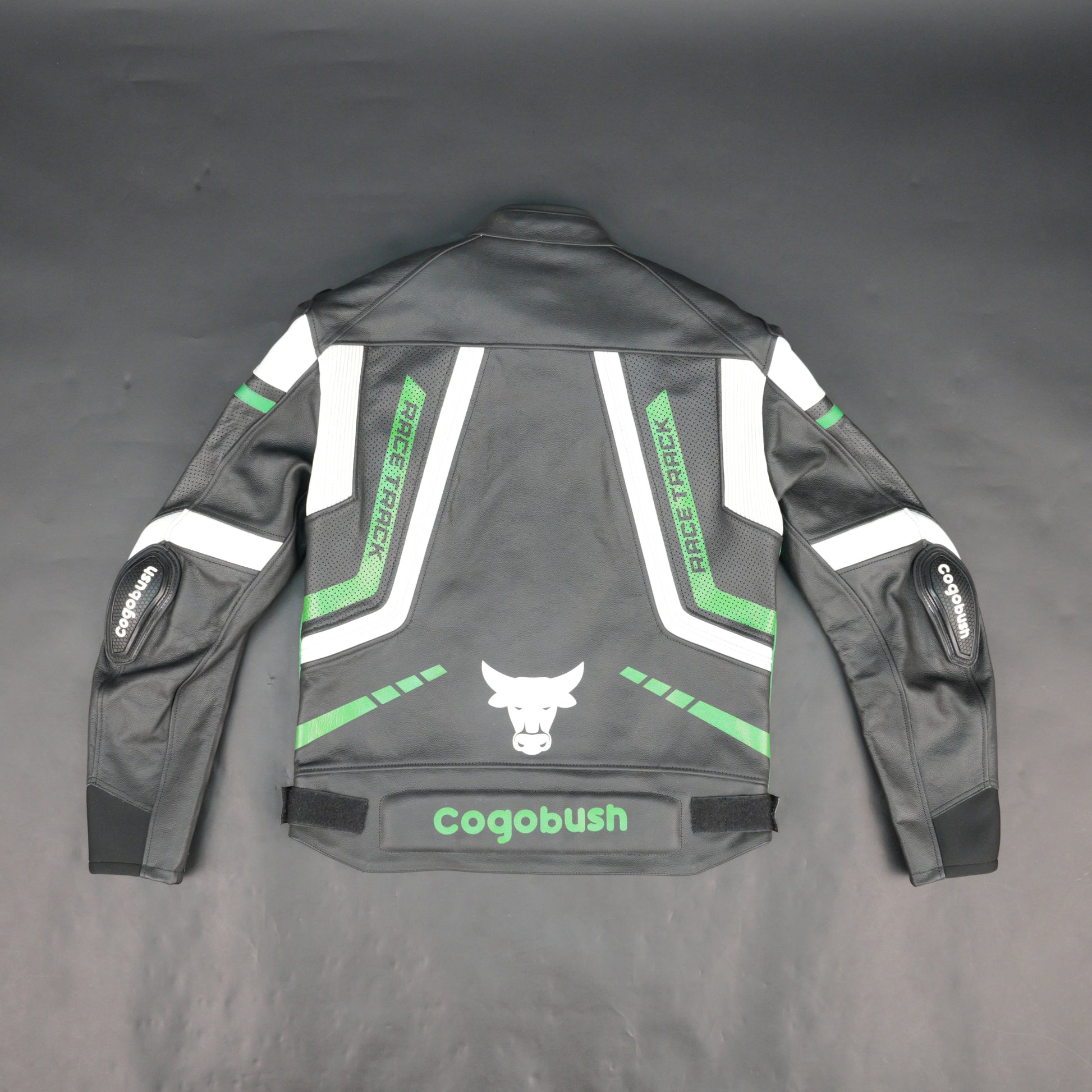 Cogobush Mens Black & Green Ultimate Pro Motorcycle Riding Jacket - Safety Gear Leather & Mesh Bike Jacket #Cogobush #MotorcycleJacket #MensRidingJacket #SafetyGear #BikerGear #Desiderio