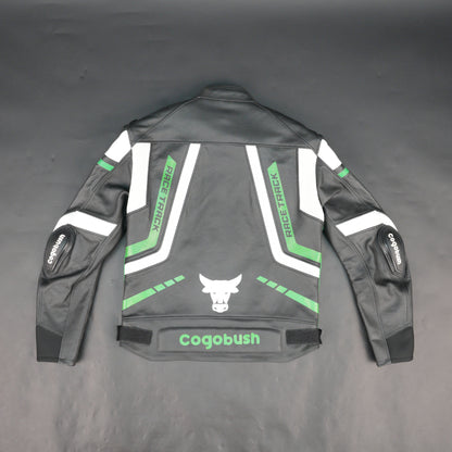 Cogobush Mens Black & Green Ultimate Pro Motorcycle Riding Jacket - Safety Gear Leather & Mesh Bike Jacket #Cogobush #MotorcycleJacket #MensRidingJacket #SafetyGear #BikerGear #Desiderio